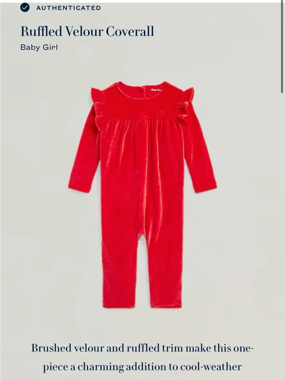 Ralph Lauren Velour A-Line Dress & Ruffled Coverall Baby Girl Size 3 Months